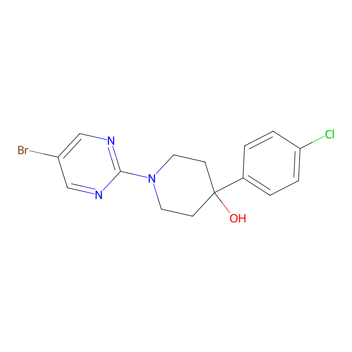 1-(5-Bromopyrimidin-2-yl)-4-(4-chlorophenyl)piperidin-4-ol molecular structure, CAS 2742005-93-0