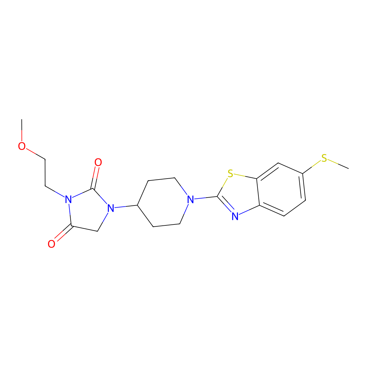 3-(2-Methoxyethyl)-1-{1-[6-(methylsulfanyl)-1,3-benzothiazol-2-yl]piperidin-4-yl}imidazolidine-2,4-dione molecular structure, CAS 2742005-95-2