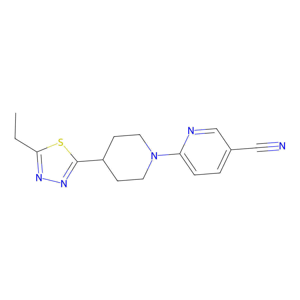 6-[4-(5-Ethyl-1,3,4-thiadiazol-2-yl)piperidin-1-yl]pyridine-3-carbonitrile molecular structure, CAS 2742005-96-3