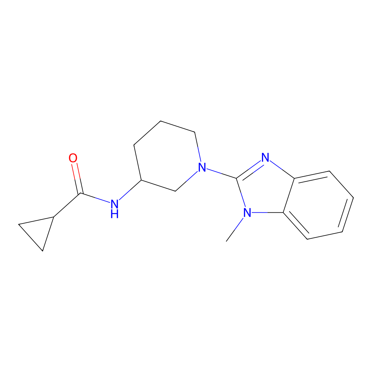 N-[1-(1-methyl-1H-1,3-benzodiazol-2-yl)piperidin-3-yl]cyclopropanecarboxamide molecular structure, CAS 2742005-97-4