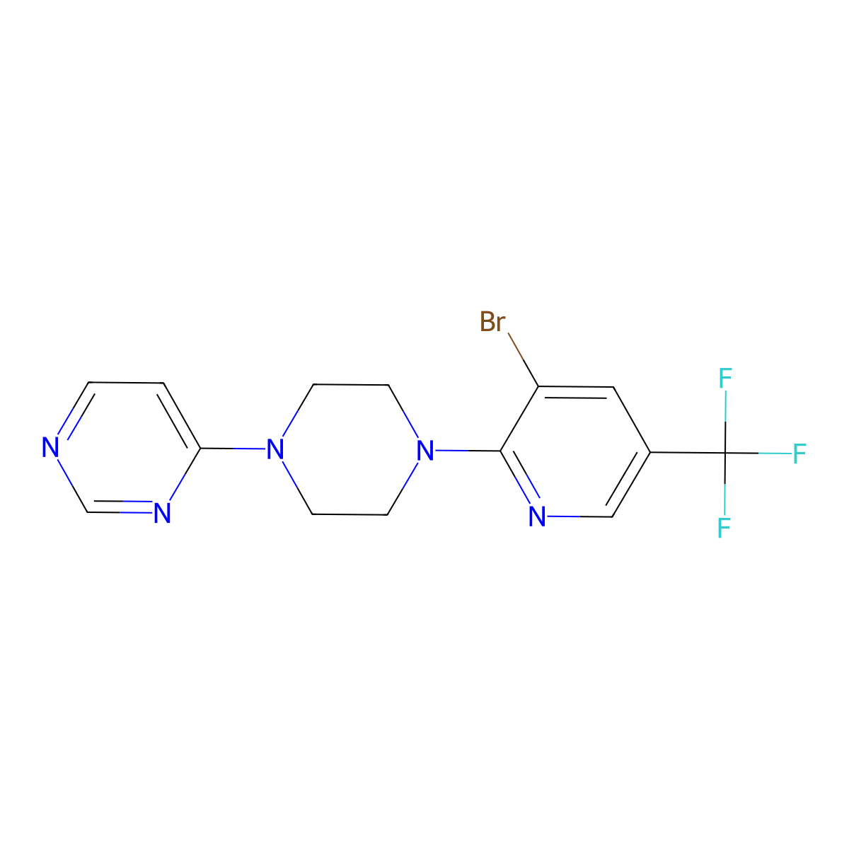 4-{4-[3-Bromo-5-(trifluoromethyl)pyridin-2-yl]piperazin-1-yl}pyrimidine molecular structure, CAS 2742005-98-5