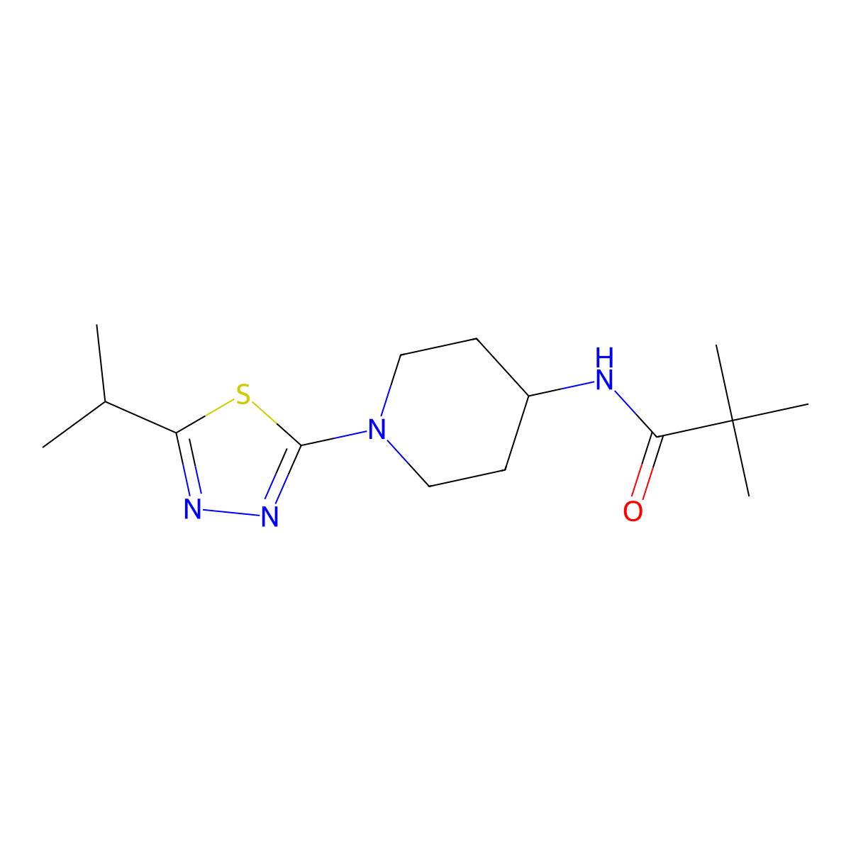 2,2-dimethyl-N-{1-[5-(propan-2-yl)-1,3,4-thiadiazol-2-yl]piperidin-4-yl}propanamide molecular structure, CAS 2742006-01-3