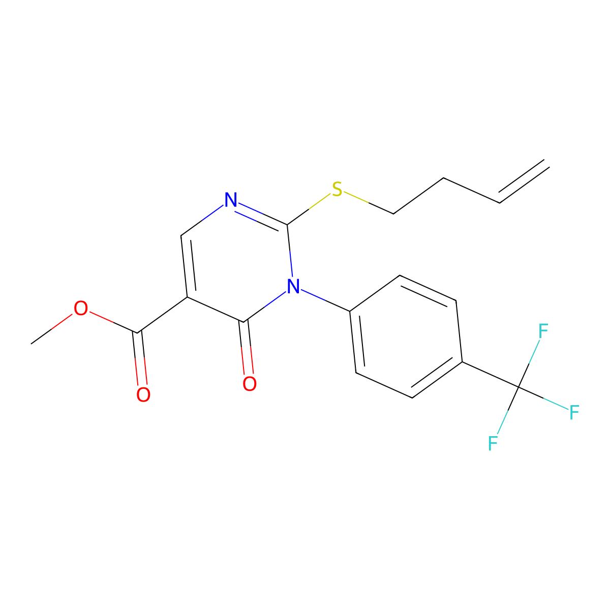 Methyl 2-(but-3-en-1-ylsulfanyl)-6-oxo-1-[4-(trifluoromethyl)phenyl]-1,6-dihydropyrimidine-5-carboxylate molecular structure, CAS 2742006-03-5