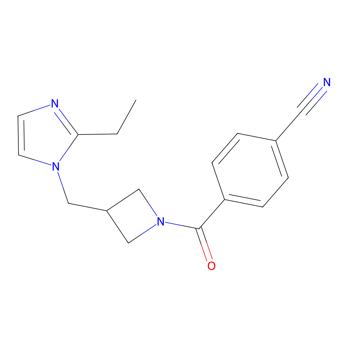 4-{3-[(2-ethyl-1H-imidazol-1-yl)methyl]azetidine-1-carbonyl}benzonitrile molecular structure, CAS 2742006-08-0