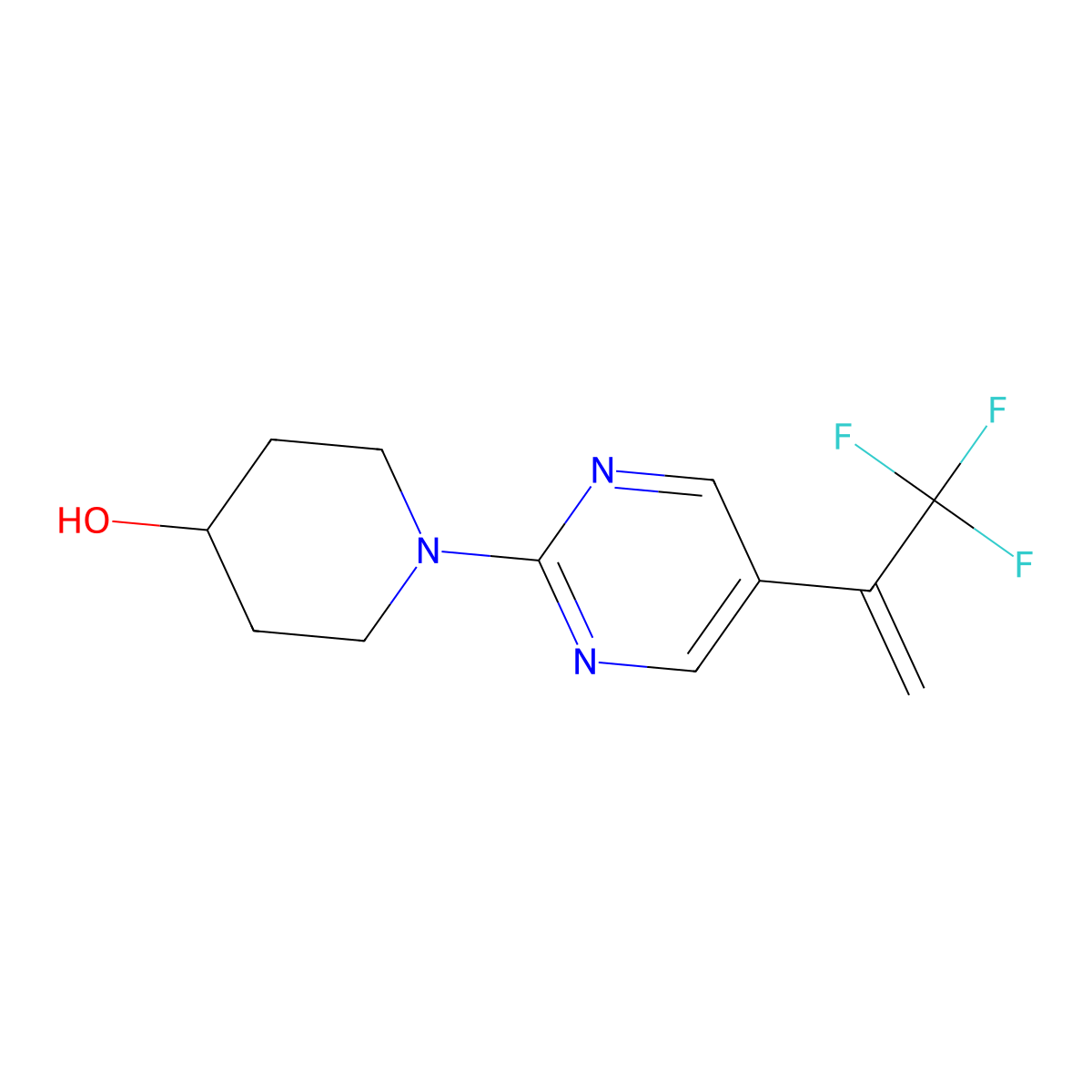 1-[5-(3,3,3-Trifluoroprop-1-en-2-yl)pyrimidin-2-yl]piperidin-4-ol molecular structure, CAS 2742006-20-6