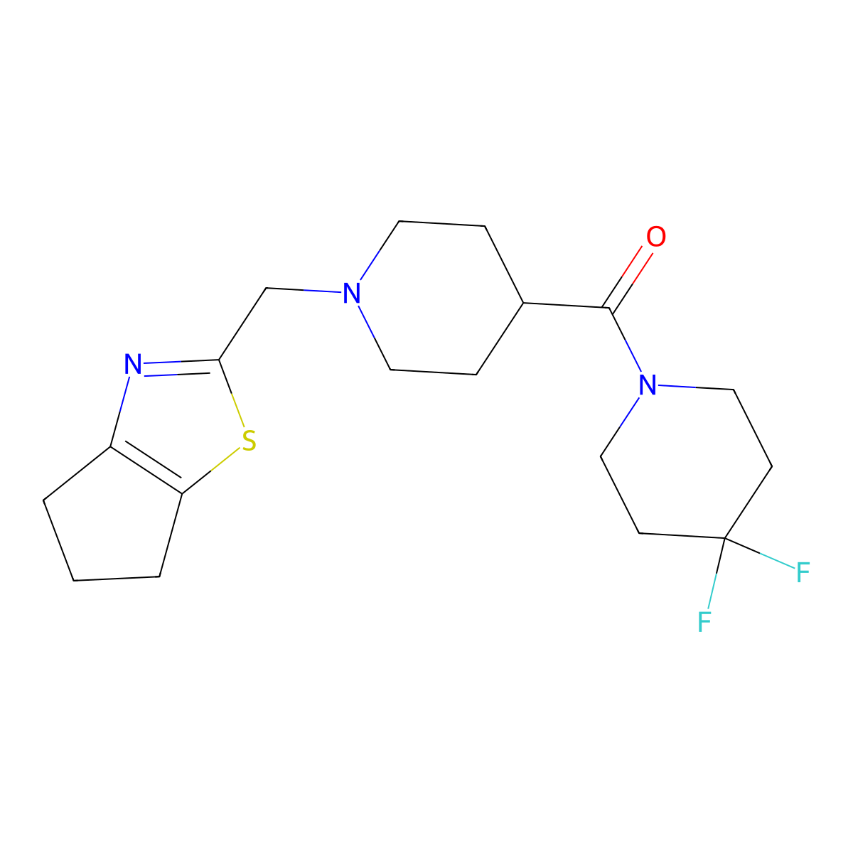 1-[1-({4H,5H,6H-cyclopenta[d][1,3]thiazol-2-yl}methyl)piperidine-4-carbonyl]-4,4-difluoropiperidine molecular structure, CAS 2742006-26-2