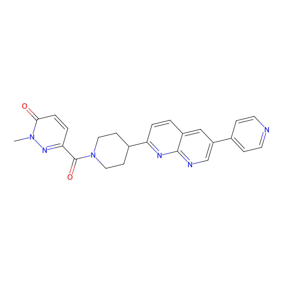 2-Methyl-6-{4-[6-(pyridin-4-yl)-1,8-naphthyridin-2-yl]piperidine-1-carbonyl}-2,3-dihydropyridazin-3-one molecular structure, CAS 2742006-27-3