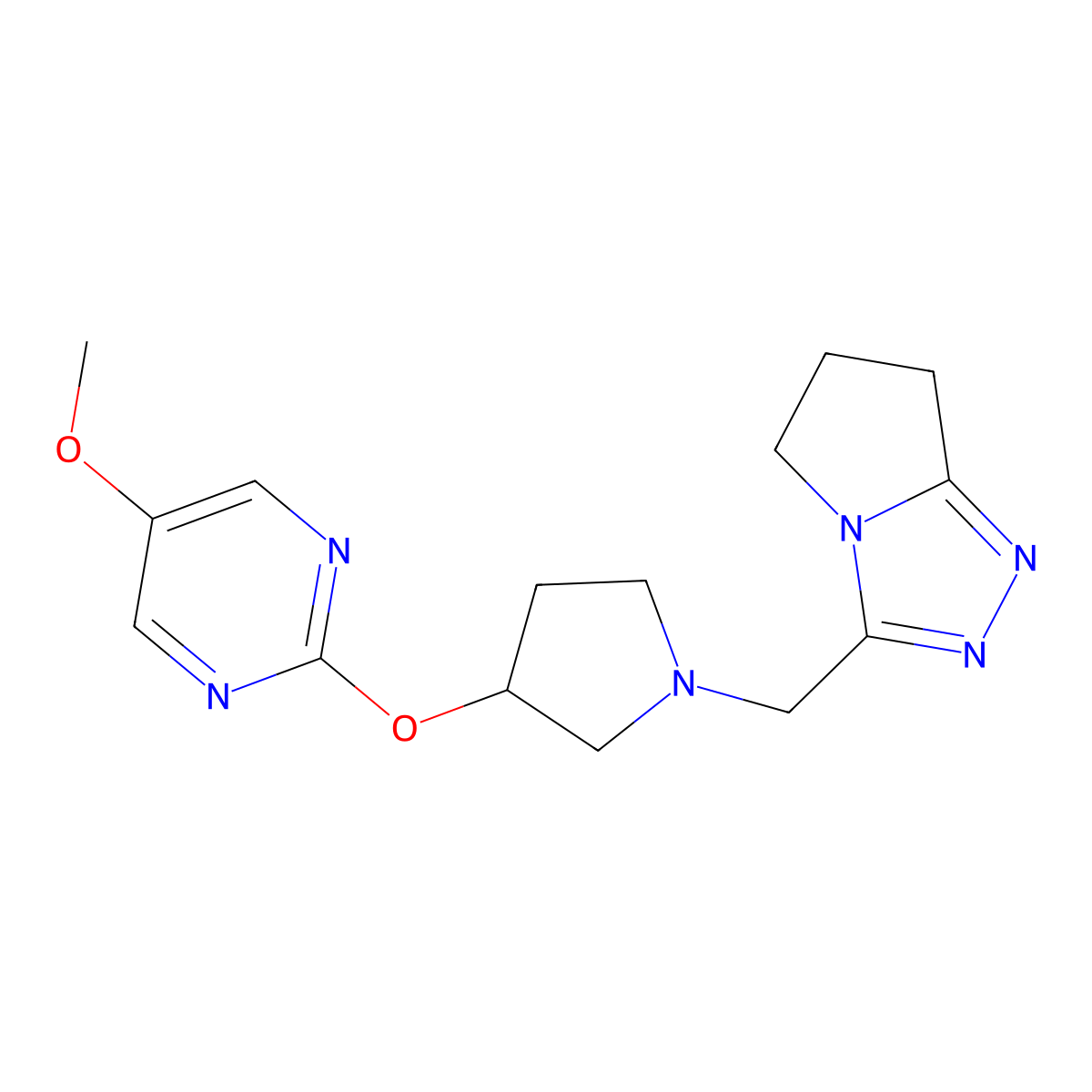 5-methoxy-2-{[1-({5H,6H,7H-pyrrolo[2,1-c][1,2,4]triazol-3-yl}methyl)pyrrolidin-3-yl]oxy}pyrimidine molecular structure, CAS 2742006-29-5