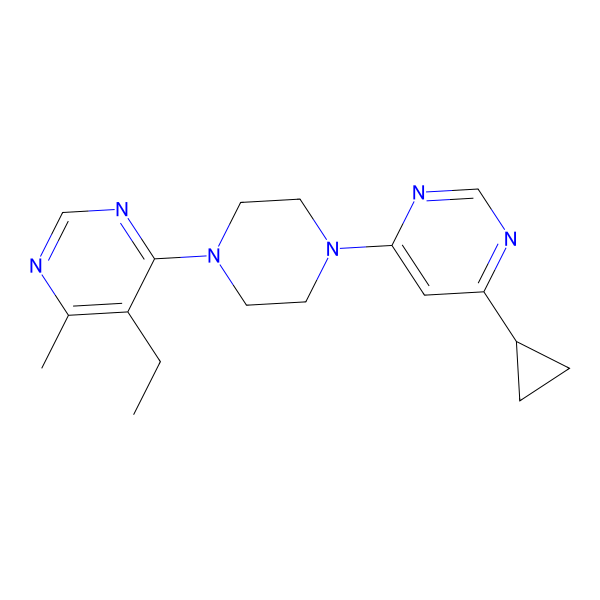 4-[4-(6-Cyclopropylpyrimidin-4-yl)piperazin-1-yl]-5-ethyl-6-methylpyrimidine molecular structure, CAS 2742006-30-8