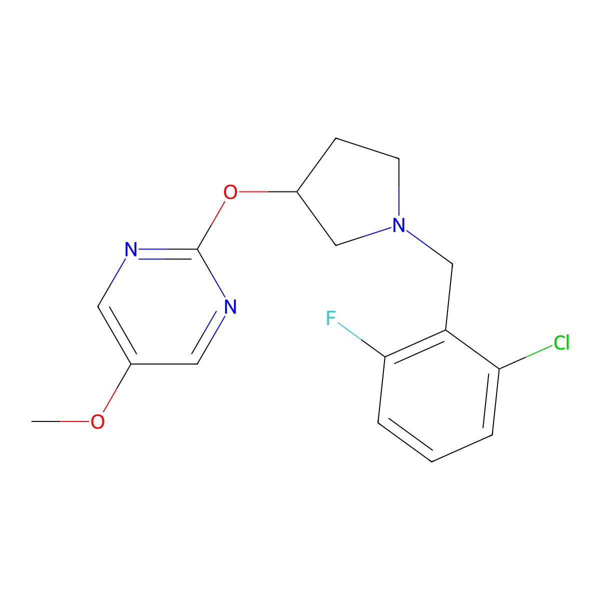 2-({1-[(2-Chloro-6-fluorophenyl)methyl]pyrrolidin-3-yl}oxy)-5-methoxypyrimidine molecular structure, CAS 2742006-33-1