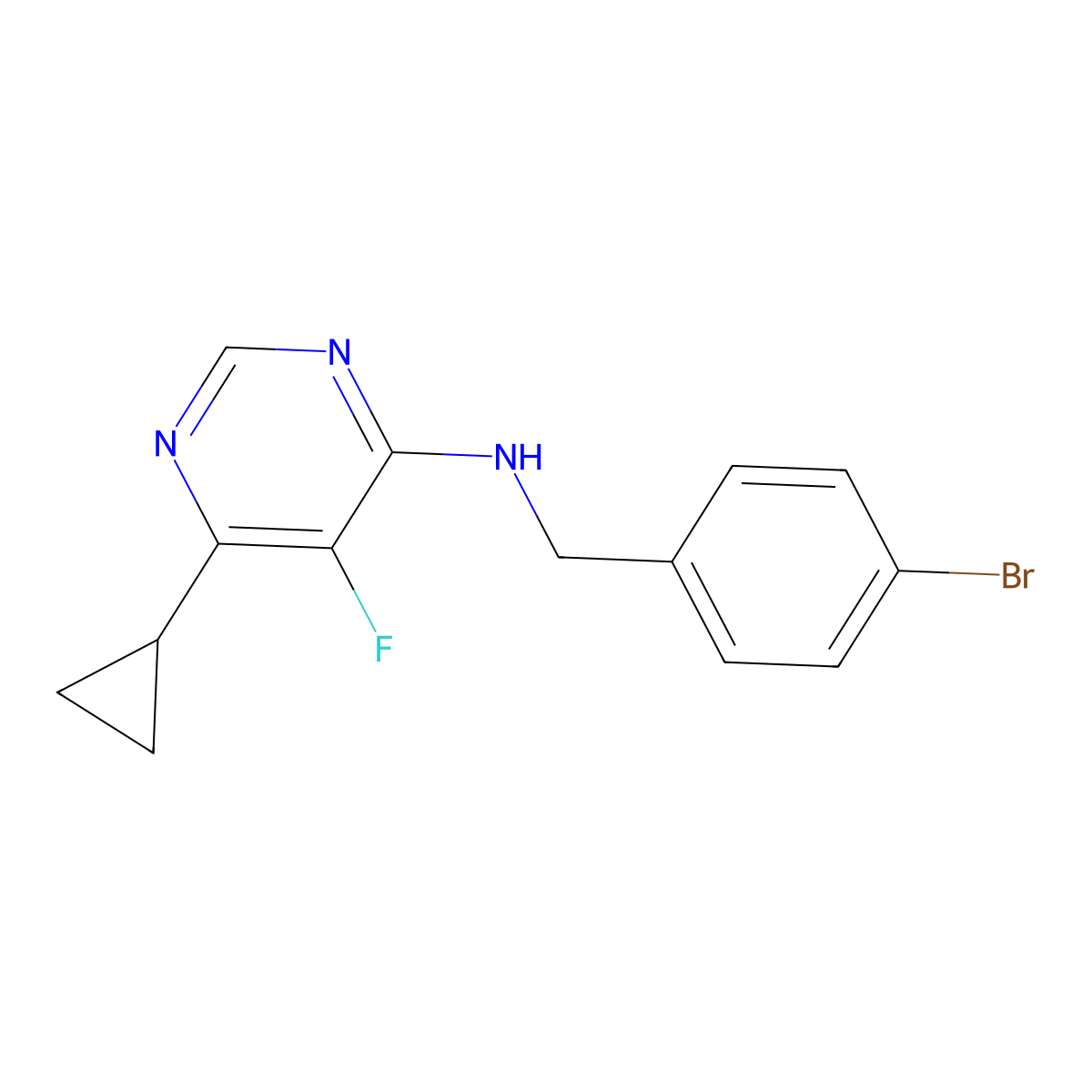 N-[(4-bromophenyl)methyl]-6-cyclopropyl-5-fluoropyrimidin-4-amine molecular structure, CAS 2742006-38-6