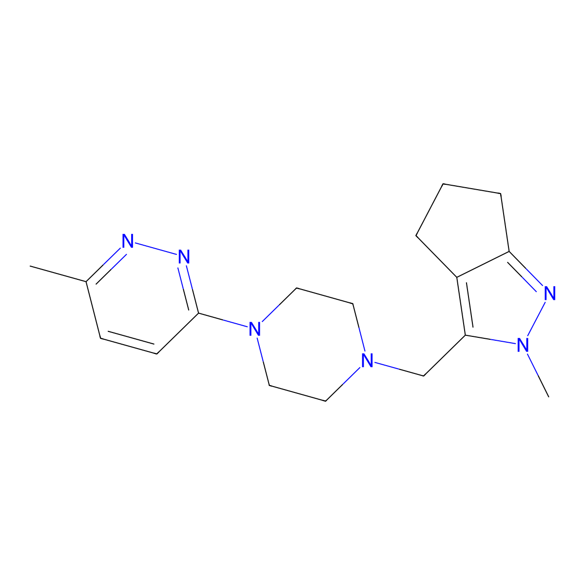 3-methyl-6-[4-({2-methyl-2H,4H,5H,6H-cyclopenta[c]pyrazol-3-yl}methyl)piperazin-1-yl]pyridazine molecular structure, CAS 2742006-39-7