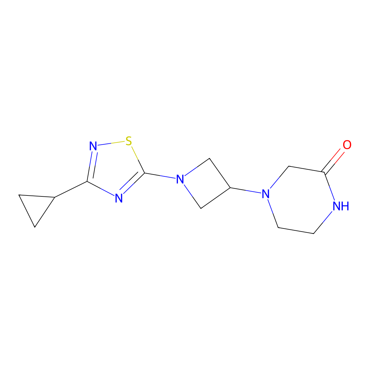 4-[1-(3-Cyclopropyl-1,2,4-thiadiazol-5-yl)azetidin-3-yl]piperazin-2-one molecular structure, CAS 2742006-48-8