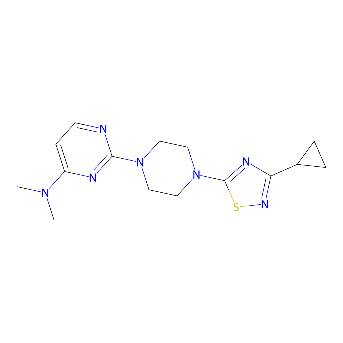 2-[4-(3-cyclopropyl-1,2,4-thiadiazol-5-yl)piperazin-1-yl]-N,N-dimethylpyrimidin-4-amine molecular structure, CAS 2742006-55-7