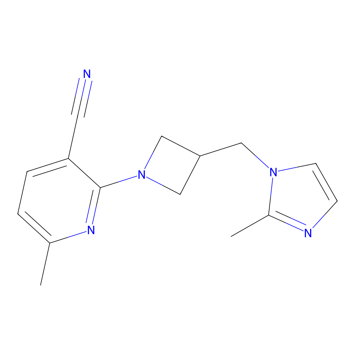 6-methyl-2-{3-[(2-methyl-1H-imidazol-1-yl)methyl]azetidin-1-yl}pyridine-3-carbonitrile molecular structure, CAS 2742006-57-9