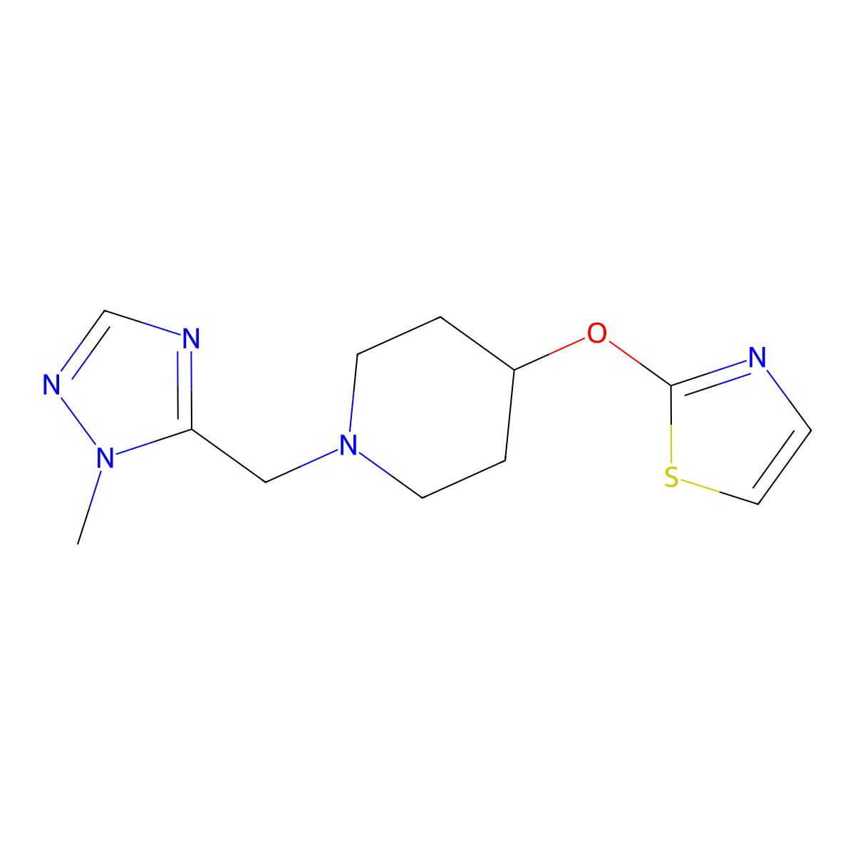 1-[(1-methyl-1H-1,2,4-triazol-5-yl)methyl]-4-(1,3-thiazol-2-yloxy)piperidine molecular structure, CAS 2742006-59-1