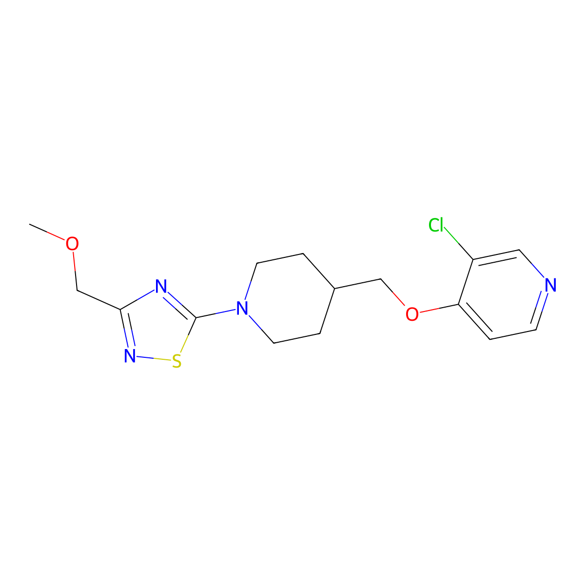 3-Chloro-4-({1-[3-(methoxymethyl)-1,2,4-thiadiazol-5-yl]piperidin-4-yl}methoxy)pyridine molecular structure, CAS 2742006-60-4