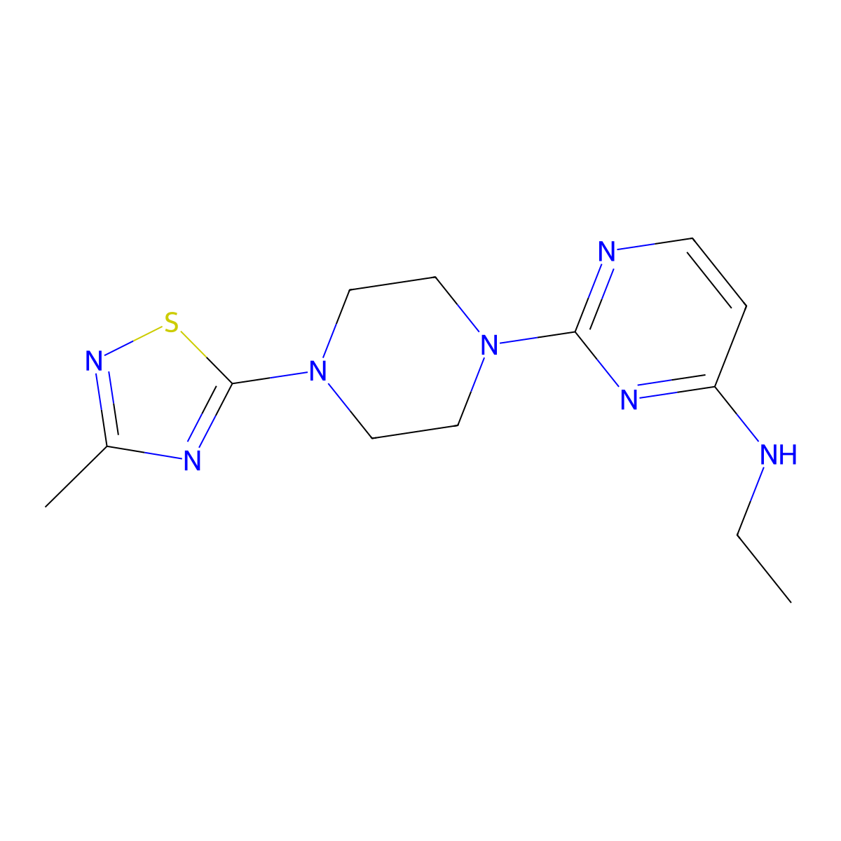 N-ethyl-2-[4-(3-methyl-1,2,4-thiadiazol-5-yl)piperazin-1-yl]pyrimidin-4-amine molecular structure, CAS 2742006-62-6