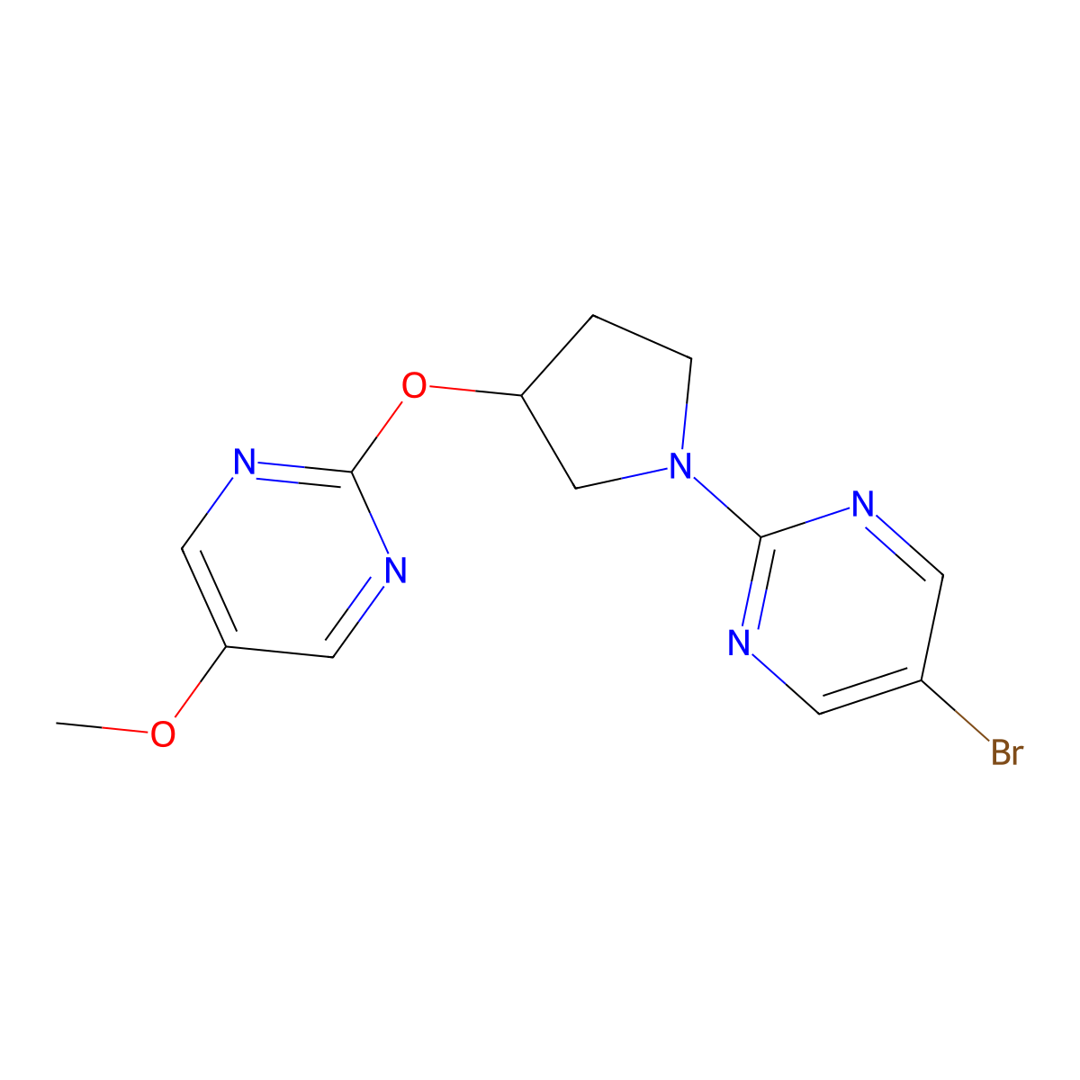 5-Bromo-2-{3-[(5-methoxypyrimidin-2-yl)oxy]pyrrolidin-1-yl}pyrimidine molecular structure, CAS 2742006-64-8