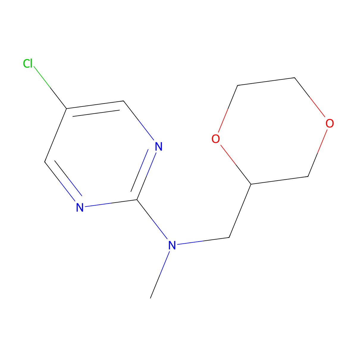 5-chloro-N-[(1,4-dioxan-2-yl)methyl]-N-methylpyrimidin-2-amine molecular structure, CAS 2742006-66-0