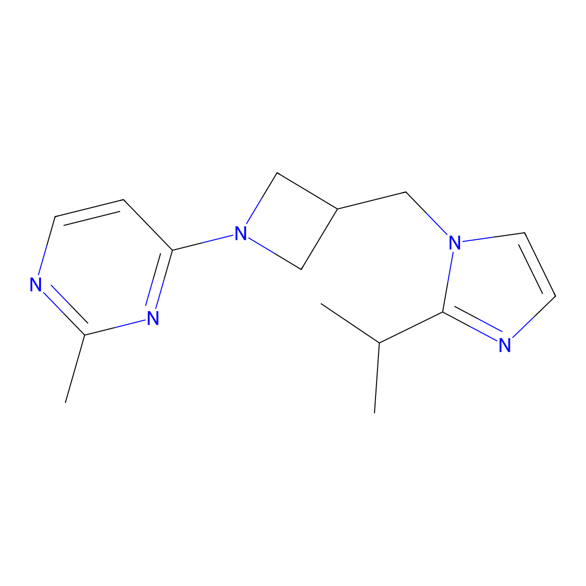 2-methyl-4-(3-{[2-(propan-2-yl)-1H-imidazol-1-yl]methyl}azetidin-1-yl)pyrimidine molecular structure, CAS 2742006-72-8