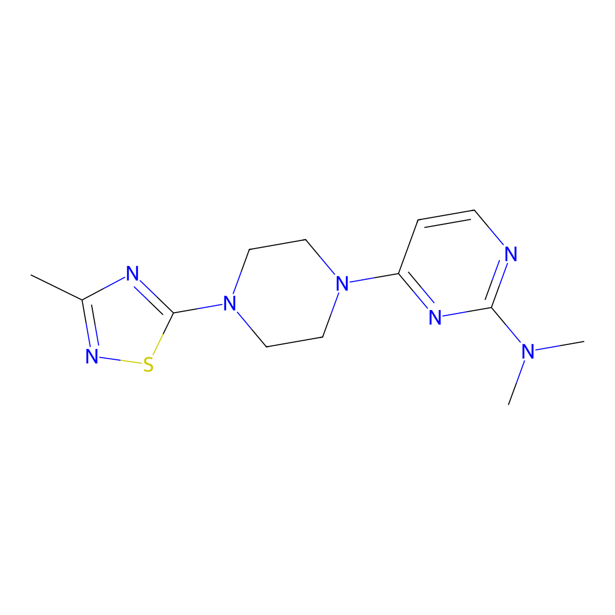 N,N-dimethyl-4-[4-(3-methyl-1,2,4-thiadiazol-5-yl)piperazin-1-yl]pyrimidin-2-amine molecular structure, CAS 2742006-73-9