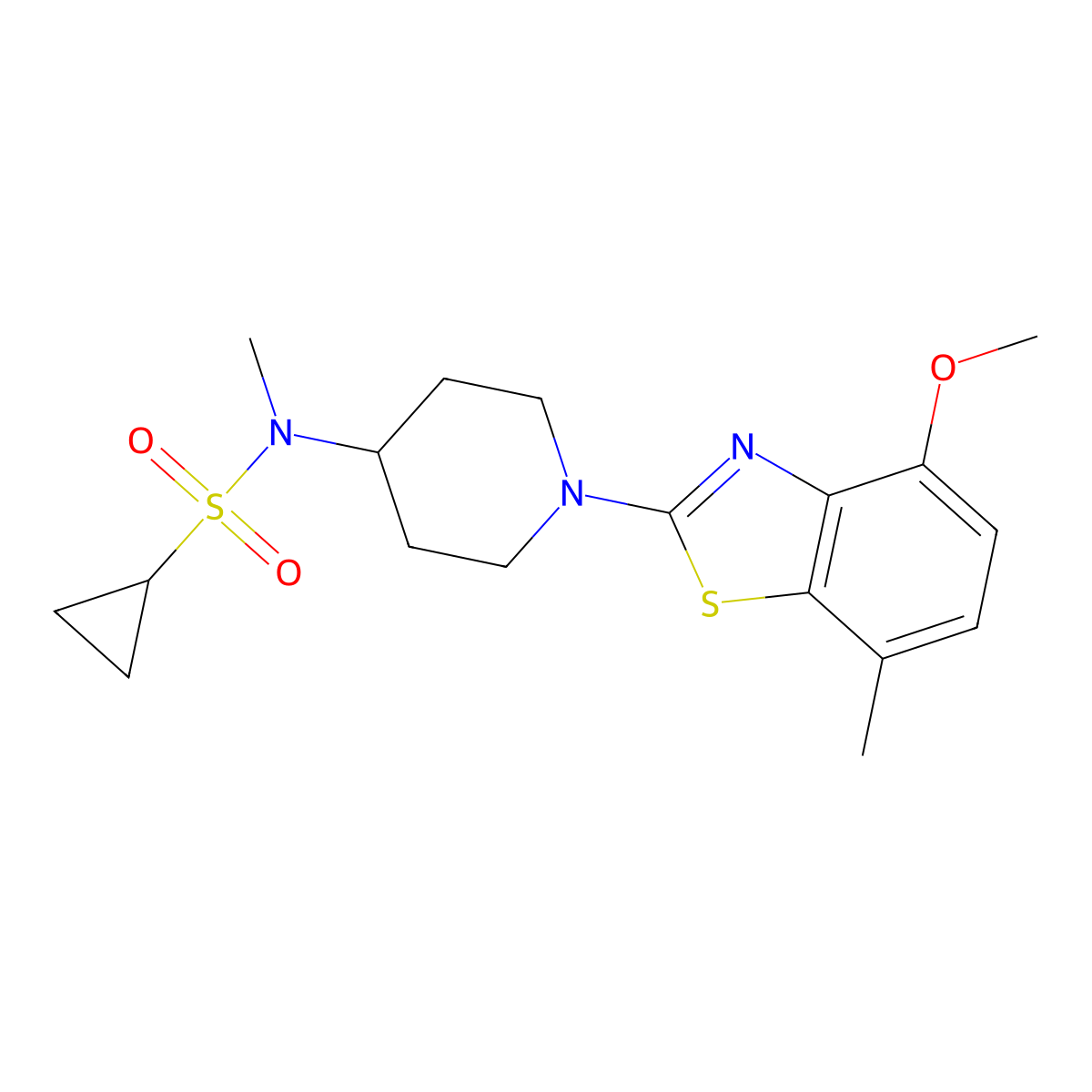 N-[1-(4-methoxy-7-methyl-1,3-benzothiazol-2-yl)piperidin-4-yl]-N-methylcyclopropanesulfonamide molecular structure, CAS 2742006-74-0