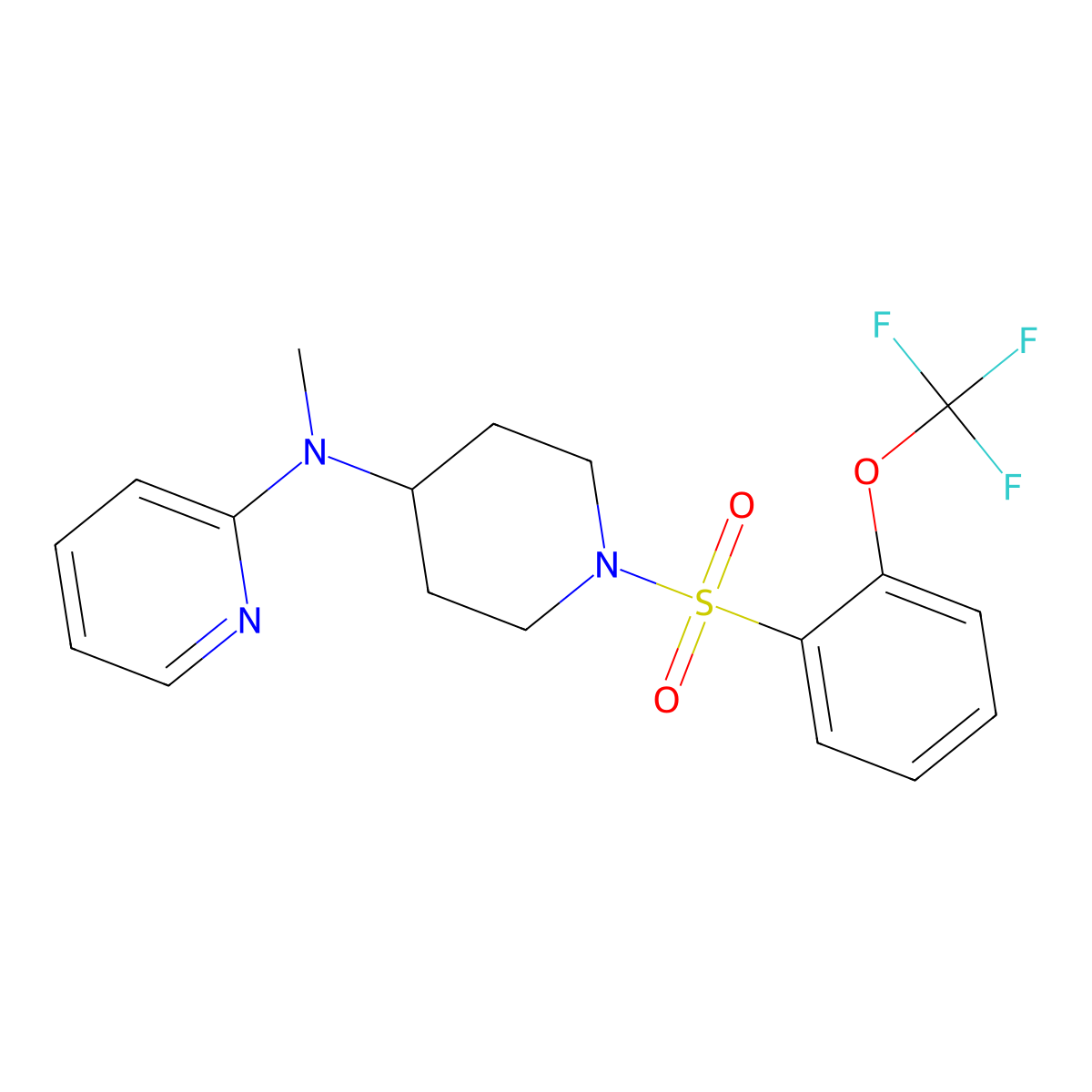 N-methyl-N-{1-[2-(trifluoromethoxy)benzenesulfonyl]piperidin-4-yl}pyridin-2-amine molecular structure, CAS 2742006-77-3
