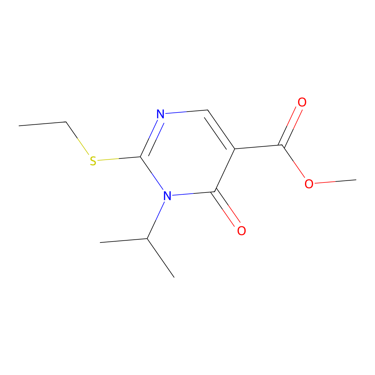 Methyl 2-(ethylsulfanyl)-6-oxo-1-(propan-2-yl)-1,6-dihydropyrimidine-5-carboxylate molecular structure, CAS 2742006-81-9