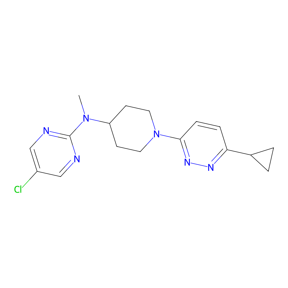 5-chloro-N-[1-(6-cyclopropylpyridazin-3-yl)piperidin-4-yl]-N-methylpyrimidin-2-amine molecular structure, CAS 2742006-84-2