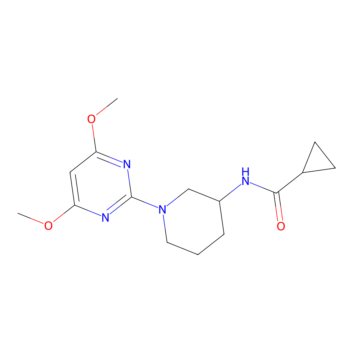 N-[1-(4,6-dimethoxypyrimidin-2-yl)piperidin-3-yl]cyclopropanecarboxamide molecular structure, CAS 2742006-85-3