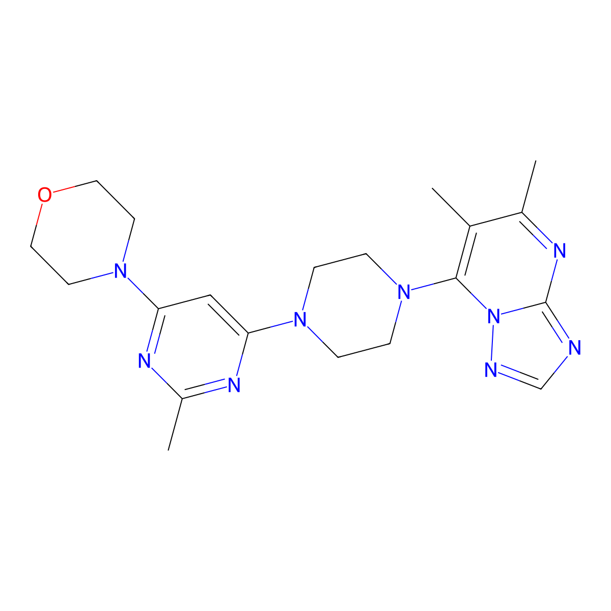 4-[6-(4-{5,6-Dimethyl-[1,2,4]triazolo[1,5-a]pyrimidin-7-yl}piperazin-1-yl)-2-methylpyrimidin-4-yl]morpholine molecular structure, CAS 2742006-87-5