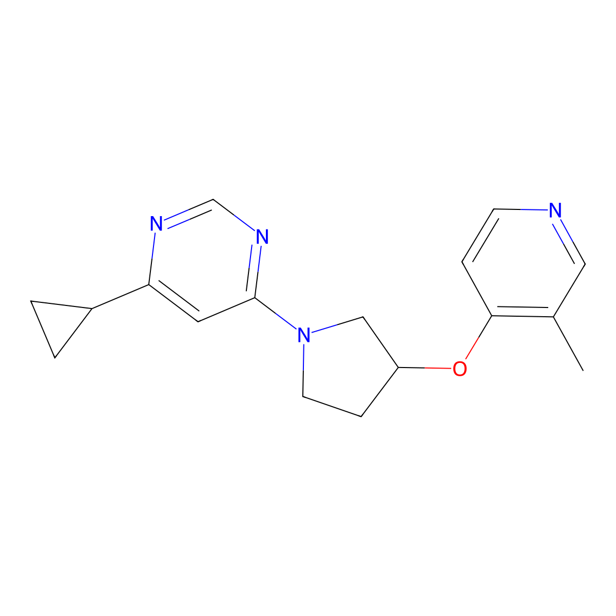 4-Cyclopropyl-6-{3-[(3-methylpyridin-4-yl)oxy]pyrrolidin-1-yl}pyrimidine molecular structure, CAS 2742006-90-0