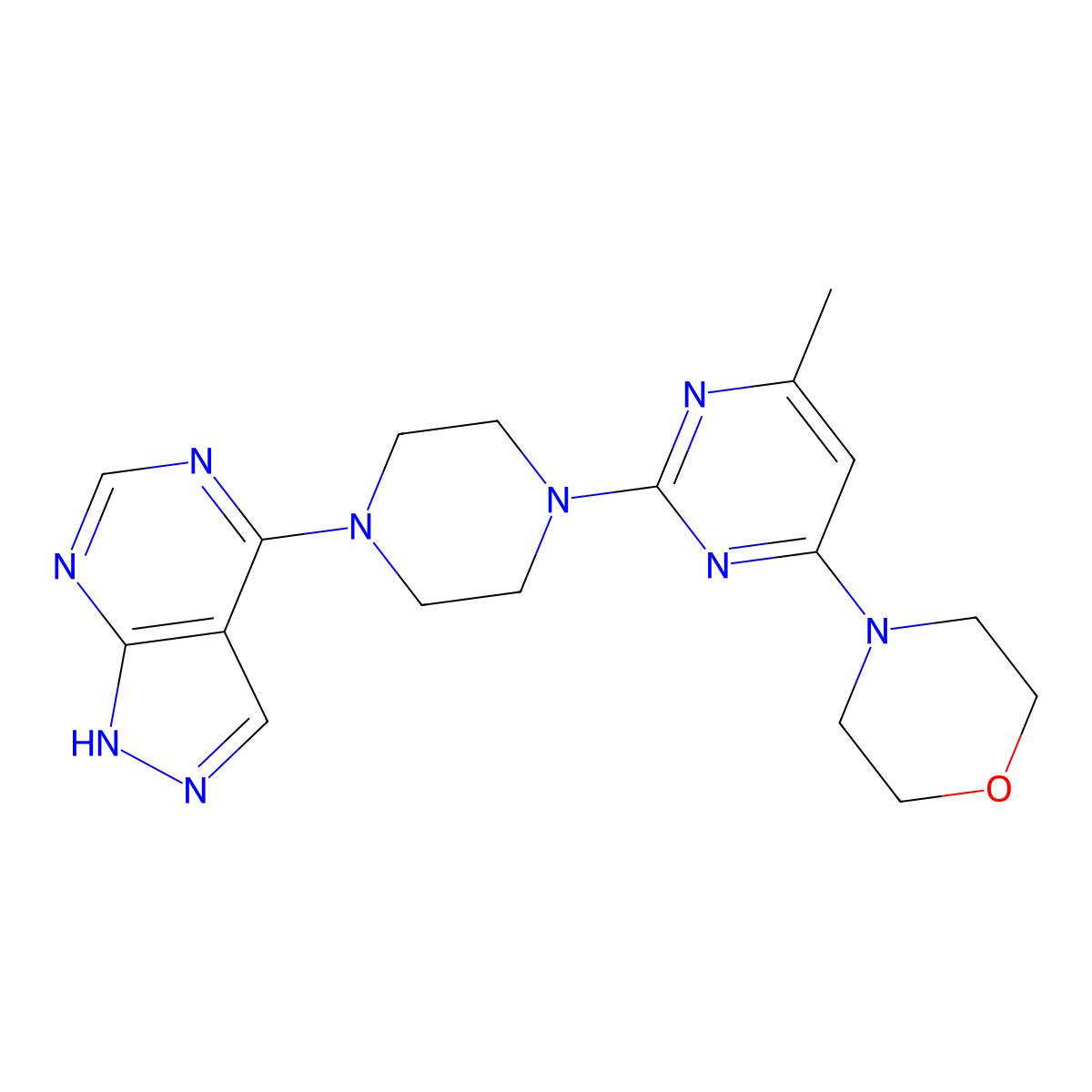 4-[6-methyl-2-(4-{1H-pyrazolo[3,4-d]pyrimidin-4-yl}piperazin-1-yl)pyrimidin-4-yl]morpholine molecular structure, CAS 2742006-92-2