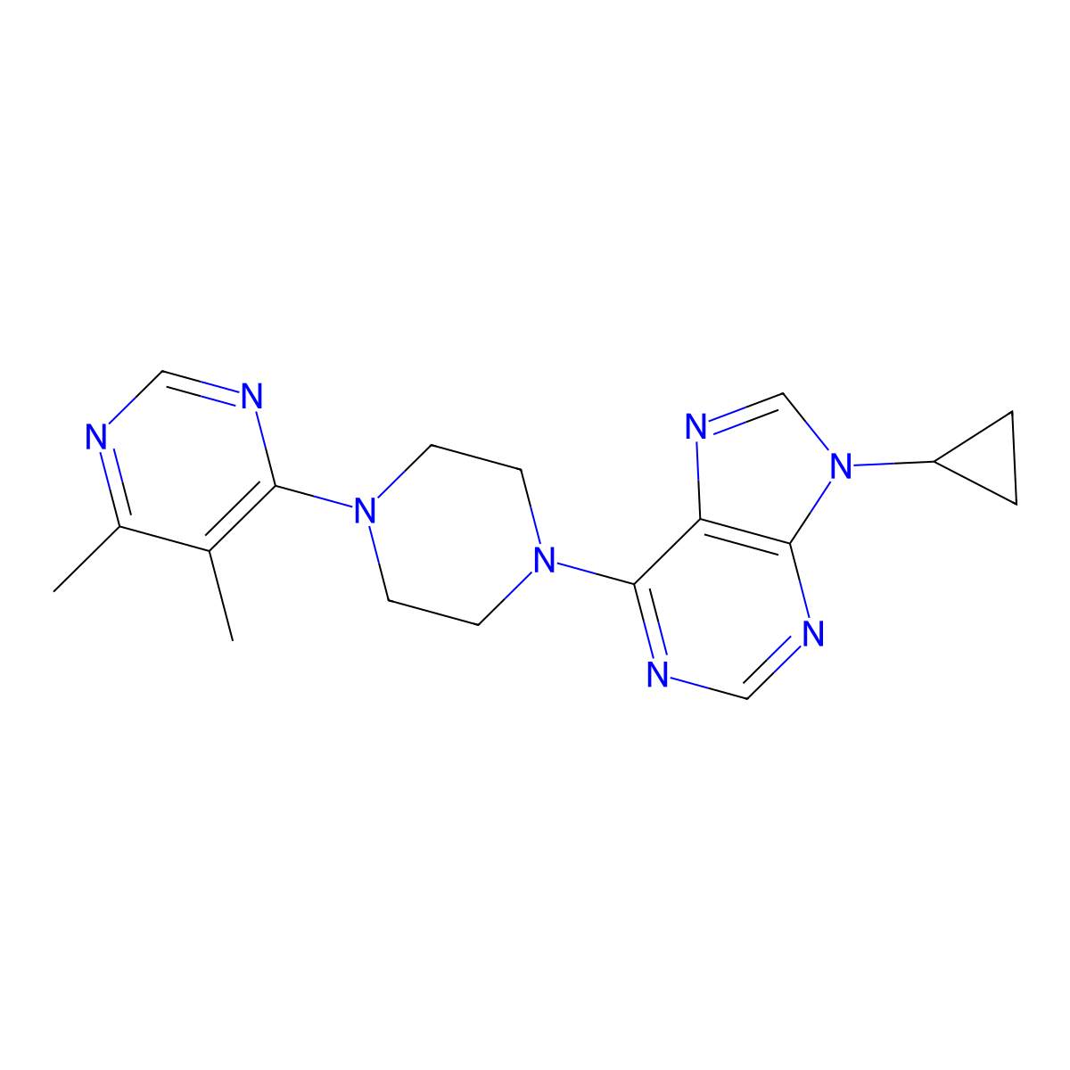 9-cyclopropyl-6-[4-(5,6-dimethylpyrimidin-4-yl)piperazin-1-yl]-9H-purine molecular structure, CAS 2742006-95-5