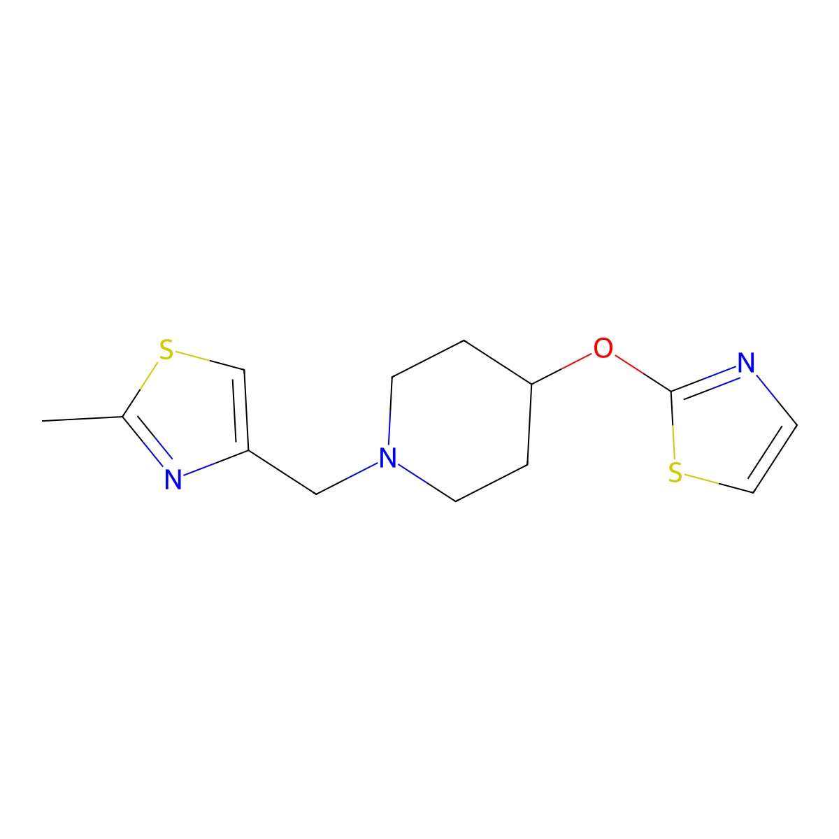 1-[(2-Methyl-1,3-thiazol-4-yl)methyl]-4-(1,3-thiazol-2-yloxy)piperidine molecular structure, CAS 2742006-96-6