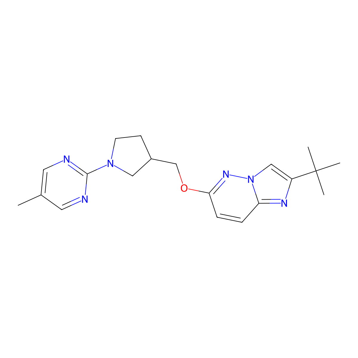 2-{3-[({2-Tert-butylimidazo[1,2-b]pyridazin-6-yl}oxy)methyl]pyrrolidin-1-yl}-5-methylpyrimidine molecular structure, CAS 2742006-99-9