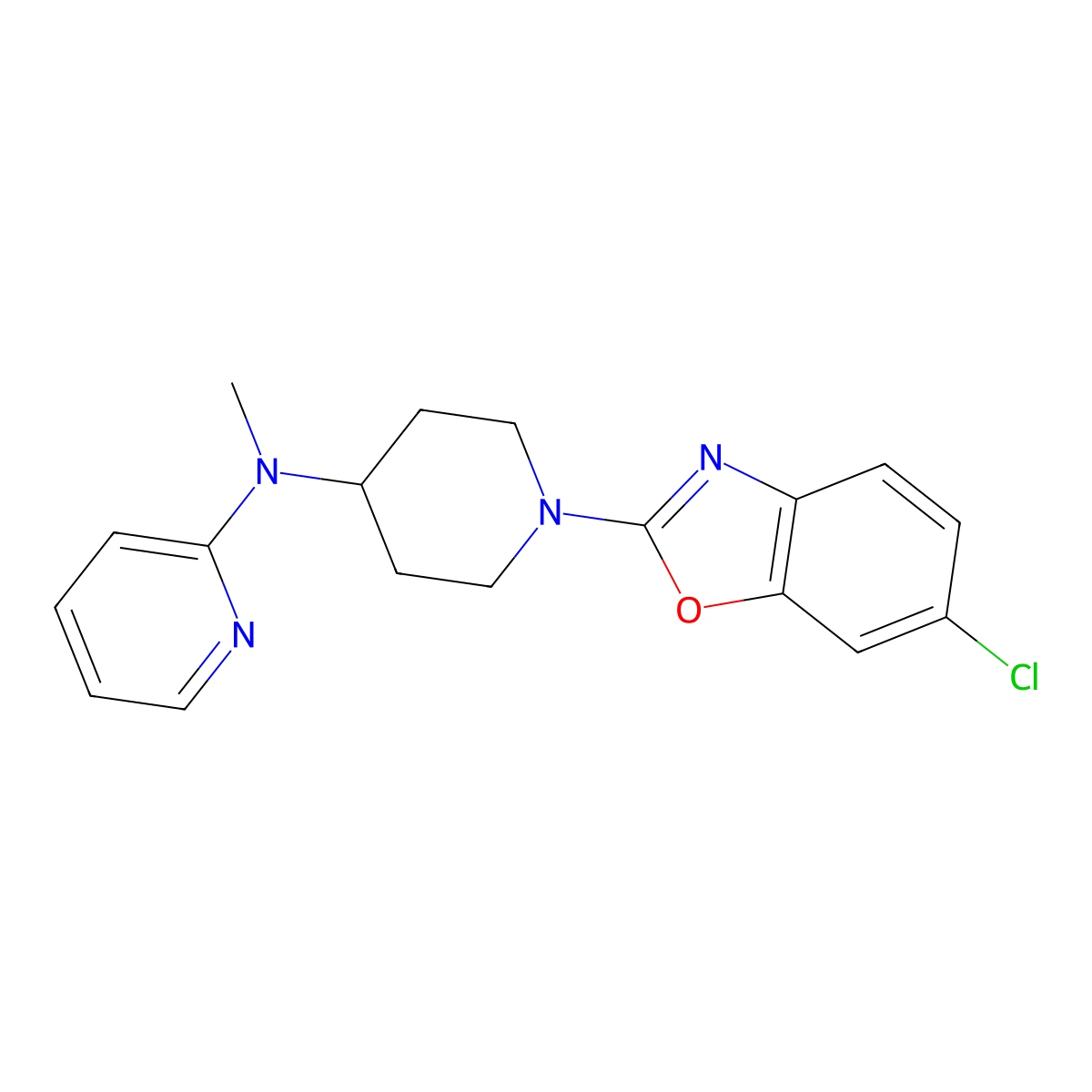 N-[1-(6-chloro-1,3-benzoxazol-2-yl)piperidin-4-yl]-N-methylpyridin-2-amine molecular structure, CAS 2742007-01-6