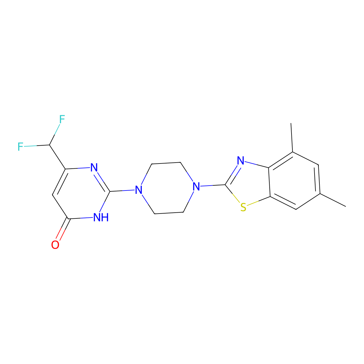 6-(Difluoromethyl)-2-[4-(4,6-dimethyl-1,3-benzothiazol-2-yl)piperazin-1-yl]-3,4-dihydropyrimidin-4-one molecular structure, CAS 2742007-05-0