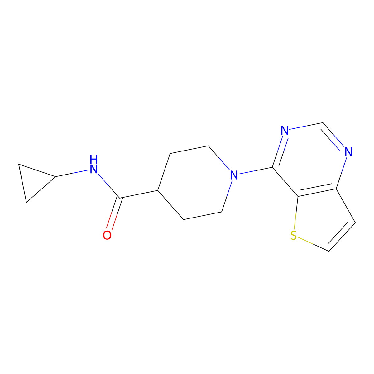 N-cyclopropyl-1-{thieno[3,2-d]pyrimidin-4-yl}piperidine-4-carboxamide molecular structure, CAS 2742007-06-1