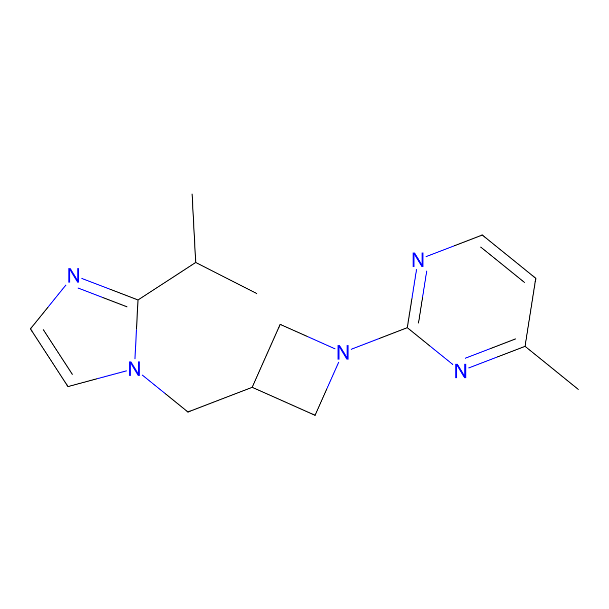 4-methyl-2-(3-{[2-(propan-2-yl)-1H-imidazol-1-yl]methyl}azetidin-1-yl)pyrimidine molecular structure, CAS 2742007-07-2