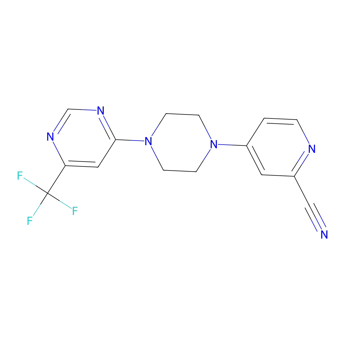 4-{4-[6-(Trifluoromethyl)pyrimidin-4-yl]piperazin-1-yl}pyridine-2-carbonitrile molecular structure, CAS 2742007-11-8
