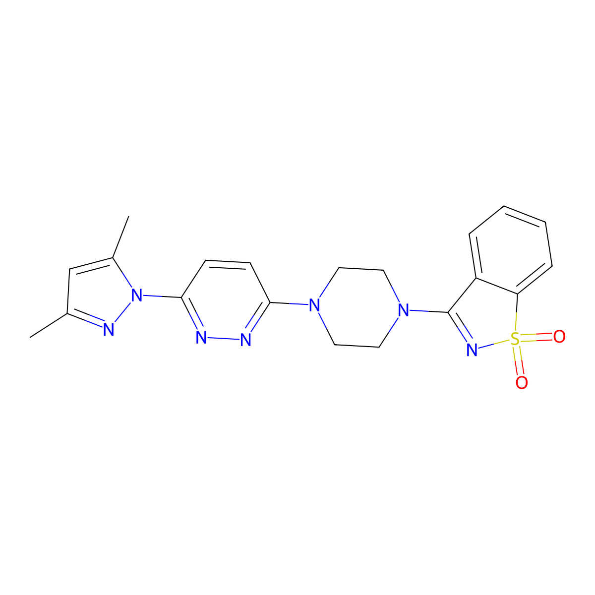 3-{4-[6-(3,5-dimethyl-1H-pyrazol-1-yl)pyridazin-3-yl]piperazin-1-yl}-1lambda6,2-benzothiazole-1,1-dione molecular structure, CAS 2742007-18-5