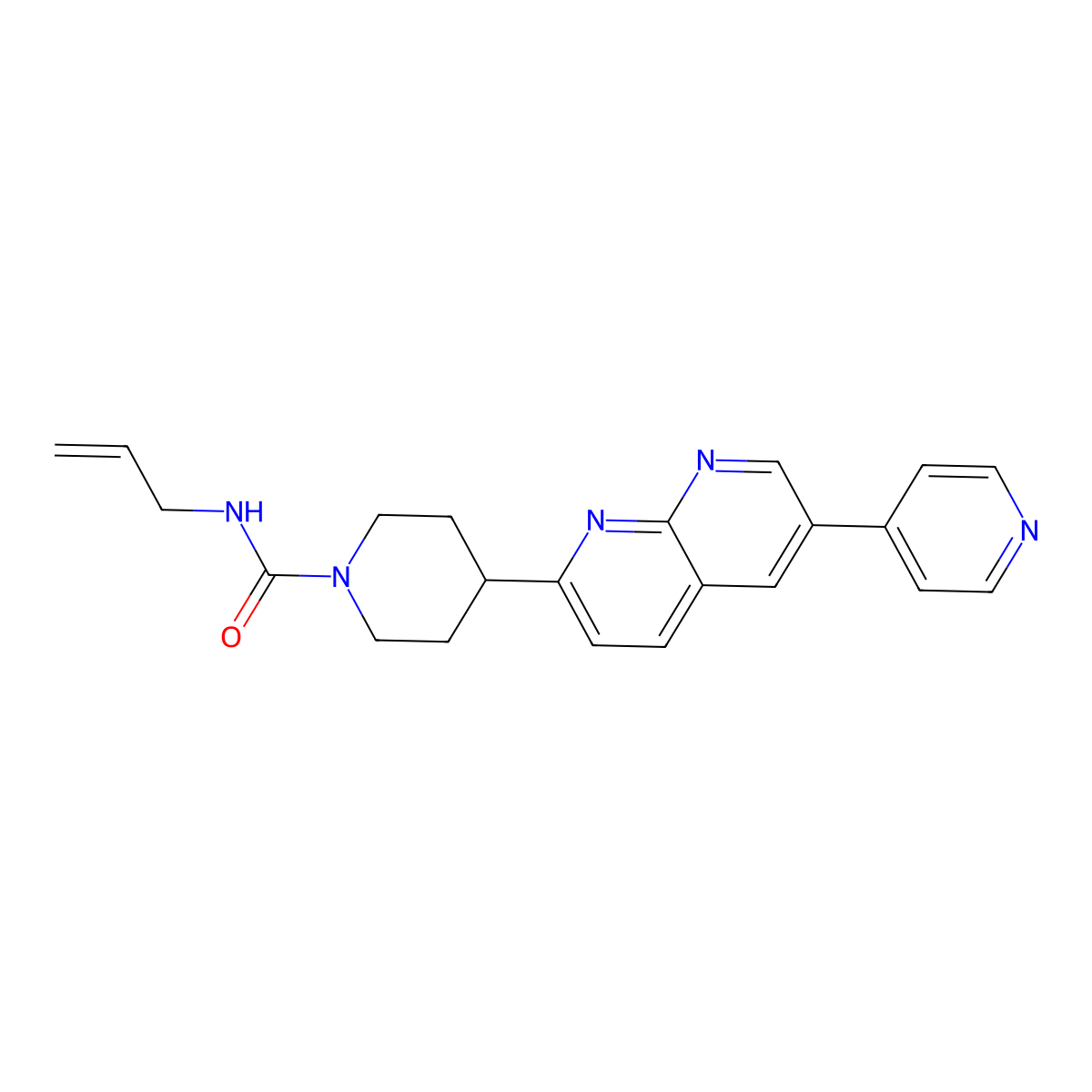 N-(prop-2-en-1-yl)-4-[6-(pyridin-4-yl)-1,8-naphthyridin-2-yl]piperidine-1-carboxamide molecular structure, CAS 2742007-19-6