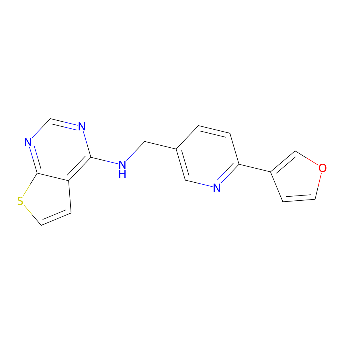 N-{[6-(furan-3-yl)pyridin-3-yl]methyl}thieno[2,3-d]pyrimidin-4-amine molecular structure, CAS 2742007-22-1