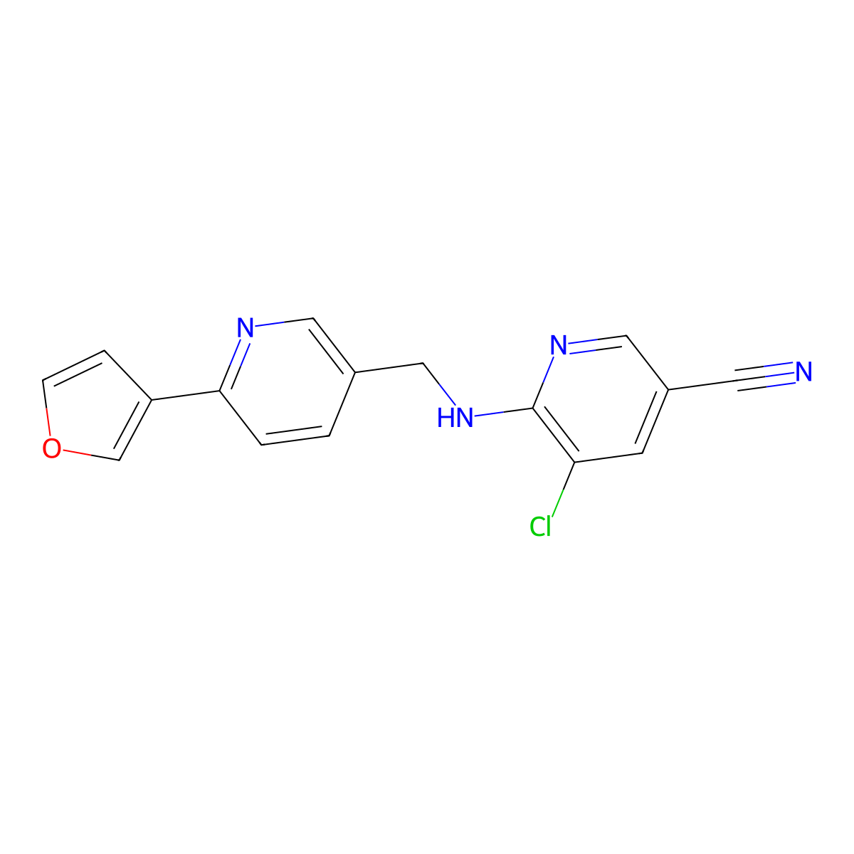 5-Chloro-6-({[6-(furan-3-yl)pyridin-3-yl]methyl}amino)pyridine-3-carbonitrile molecular structure, CAS 2742007-25-4