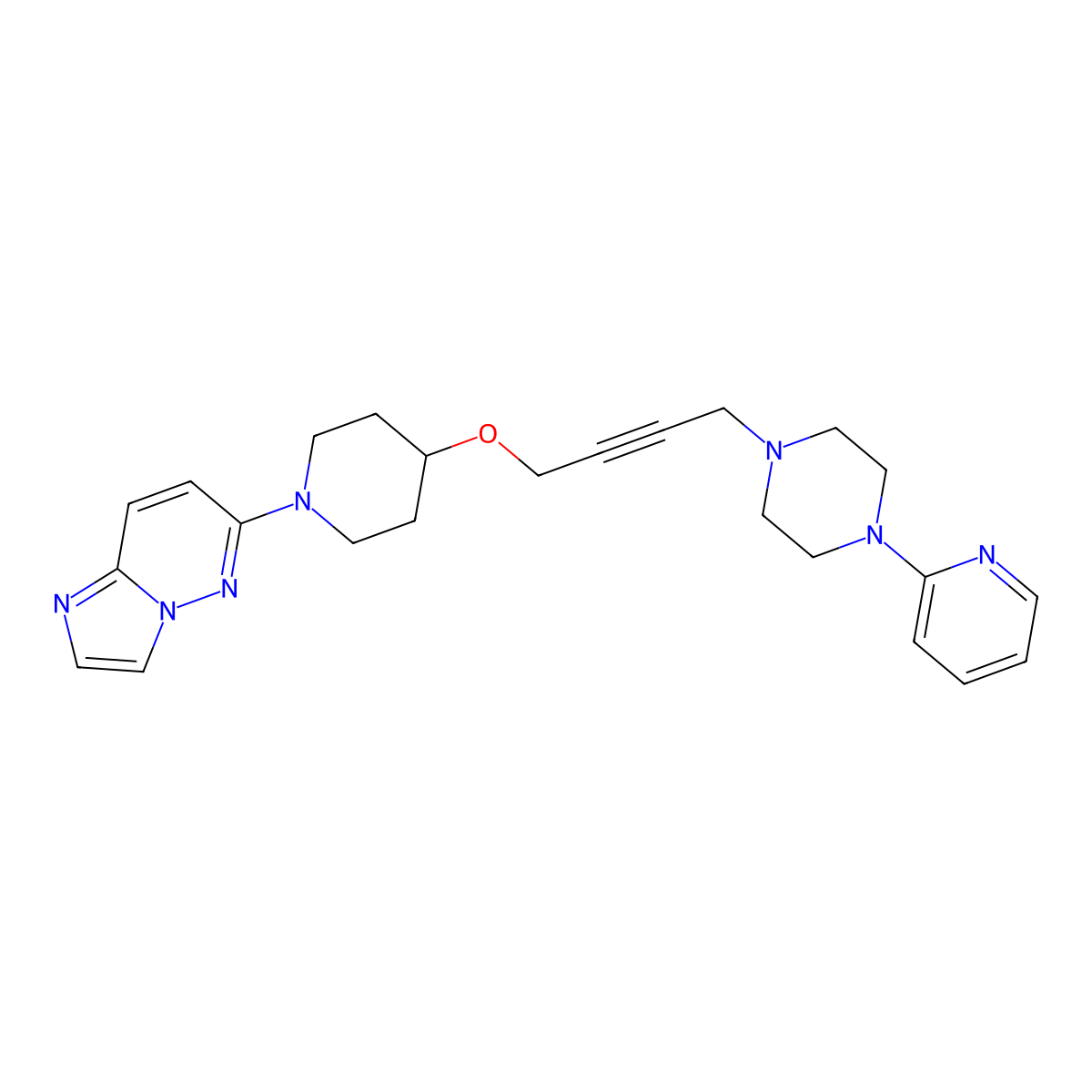 1-{4-[(1-{Imidazo[1,2-b]pyridazin-6-yl}piperidin-4-yl)oxy]but-2-yn-1-yl}-4-(pyridin-2-yl)piperazine molecular structure, CAS 2742007-27-6