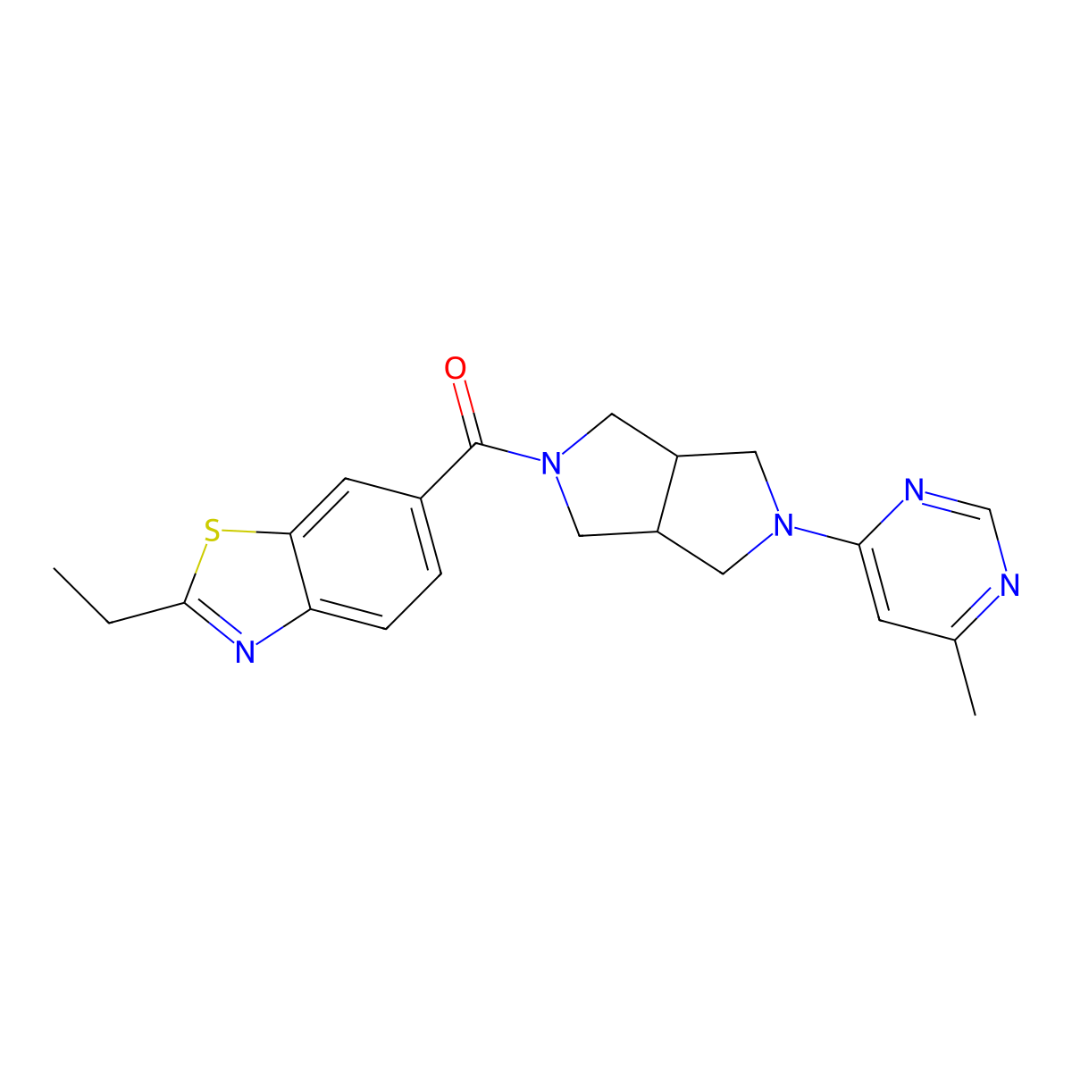 2-Ethyl-6-[5-(6-methylpyrimidin-4-yl)-octahydropyrrolo[3,4-c]pyrrole-2-carbonyl]-1,3-benzothiazole molecular structure, CAS 2742007-30-1