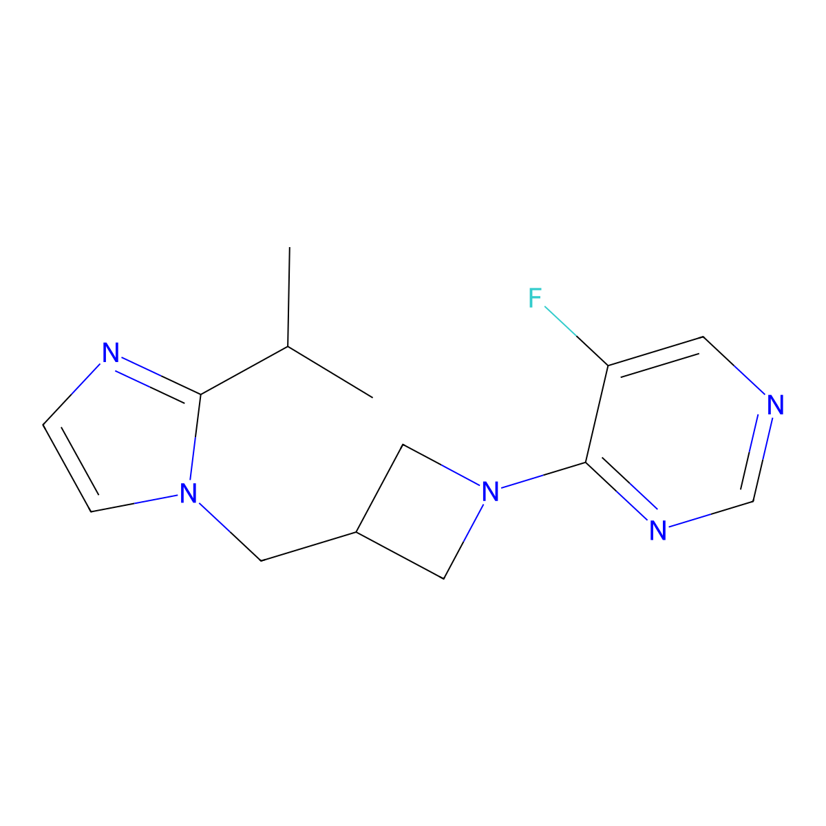 5-fluoro-4-(3-{[2-(propan-2-yl)-1H-imidazol-1-yl]methyl}azetidin-1-yl)pyrimidine molecular structure, CAS 2742007-31-2