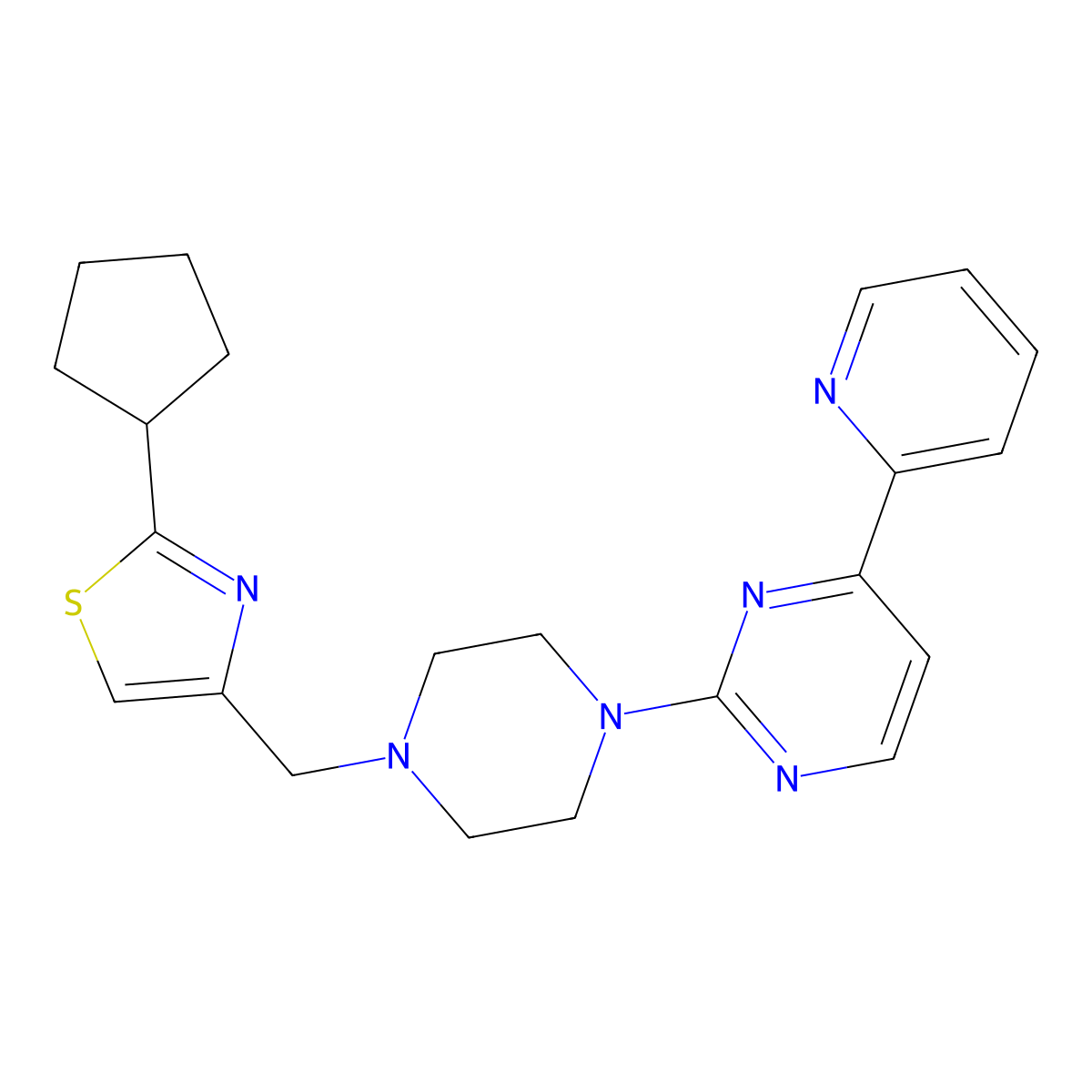 2-{4-[(2-Cyclopentyl-1,3-thiazol-4-yl)methyl]piperazin-1-yl}-4-(pyridin-2-yl)pyrimidine molecular structure, CAS 2742007-34-5